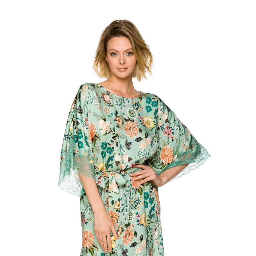 Camisón largo corte amplio color verde estampado